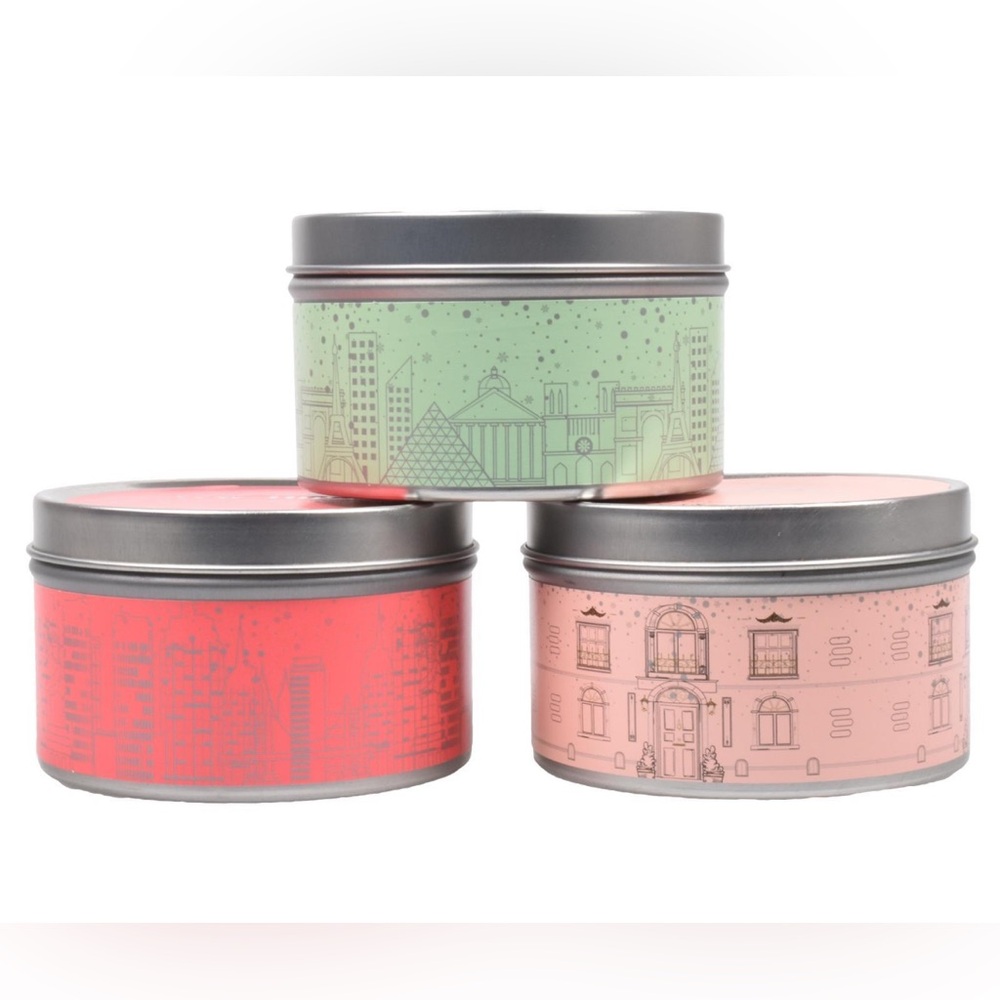Set of Three Scented Candles in Decorative Tins